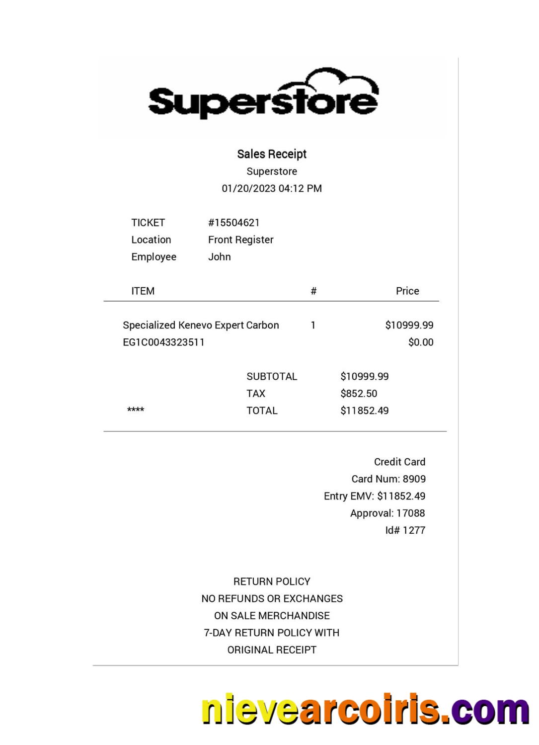 SUPERSTORE payment receipt